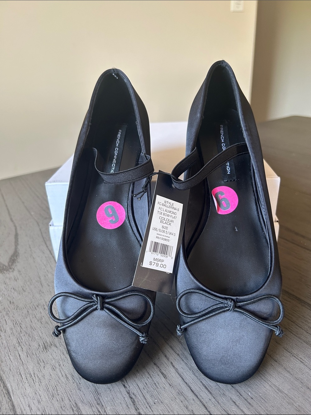 French Connection Black Satin Ballerina Flat